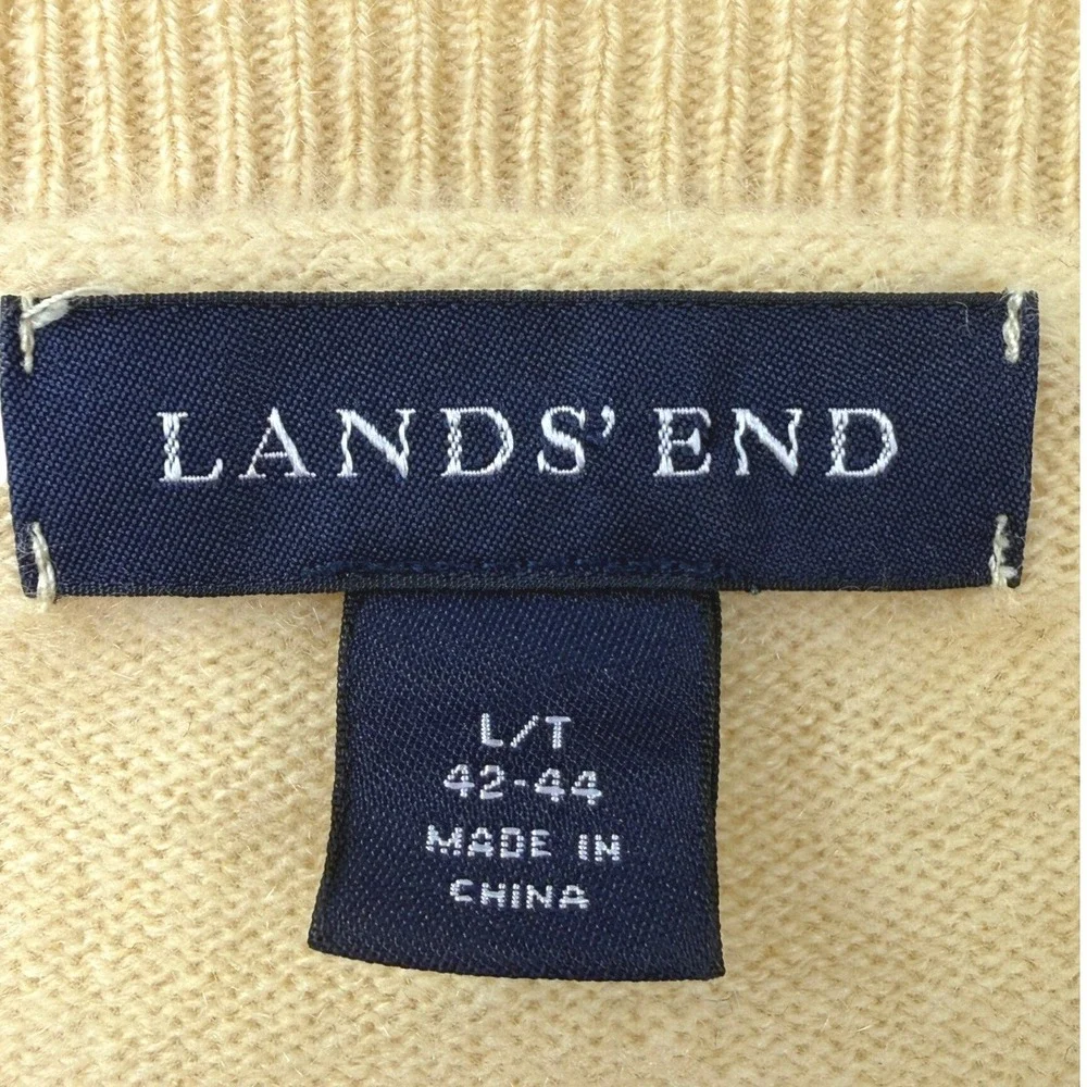 Lands'‎ End V-Neck Cashmere Sweater Yellow Mens L/T Tall Preppy Old Money